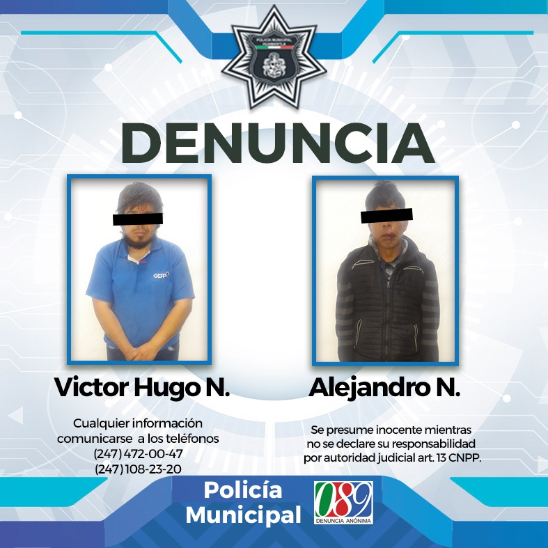 Detiene Dirección de Seguridad Pública municipal a dos asaltantes